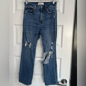 Abercrombie & Fitch Distressed Blue High Rise Straight-Leg Jeans